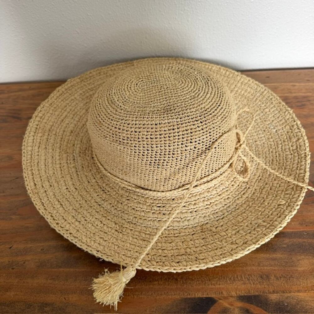 Callanan Wide Brim Straw Sun Hat Upturned Brim Packable Garden Vacation EUC